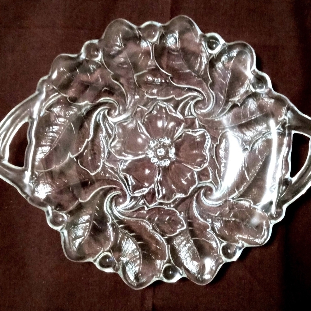 Indiana Glass Wild Rose 1950's Two Handle Serving Platter